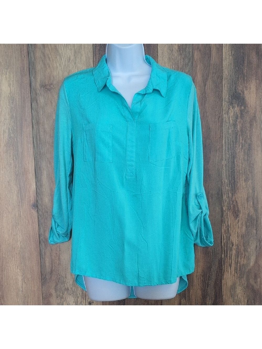 Faded Glory Turquoise Relaxed Fit Blouse S           H110